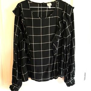 Ruffle window pane blouse